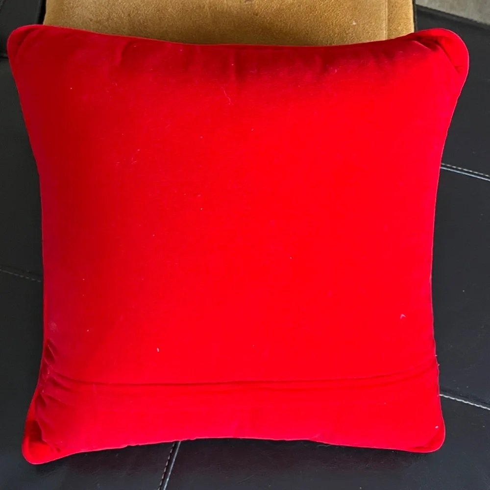 Christmas Angel Musical Instrument Pillow WOOL NEEDLEPOINT, RED velvet 14 x 14